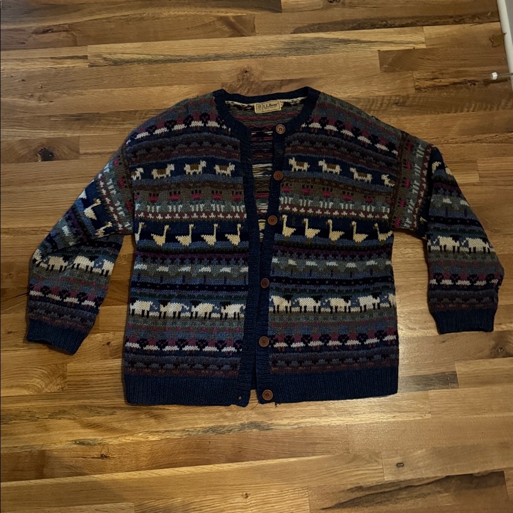 L.L. Bean Vintage Farm Animals Wool Cardigan